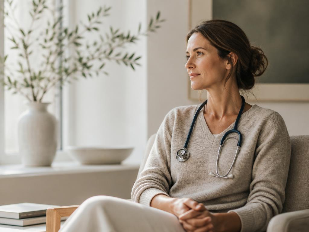 Profesional de la salud en un momento contemplativo y sereno